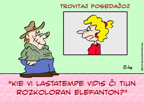 Cartoon: pink elephant lost found esperan (medium) by rmay tagged pink,elephant,lost,found,esperanto