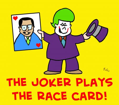 Cartoon: Race card blagojevich burris (medium) by rmay tagged race,card,blagojevich,burris